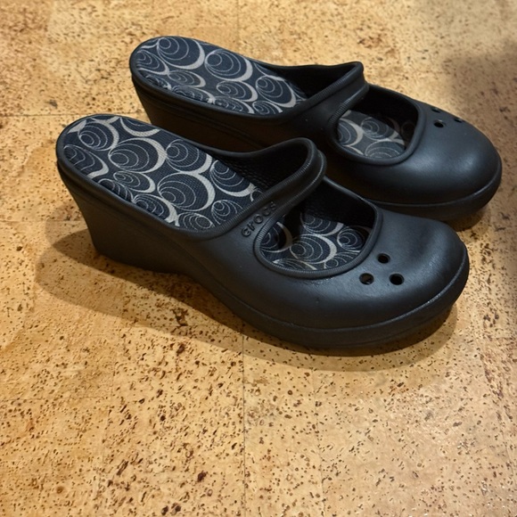 Crocs Frances Mary Jane Black Wedge Heel Slip On Mules Women's Sandals Size 8 - Picture 3 of 14